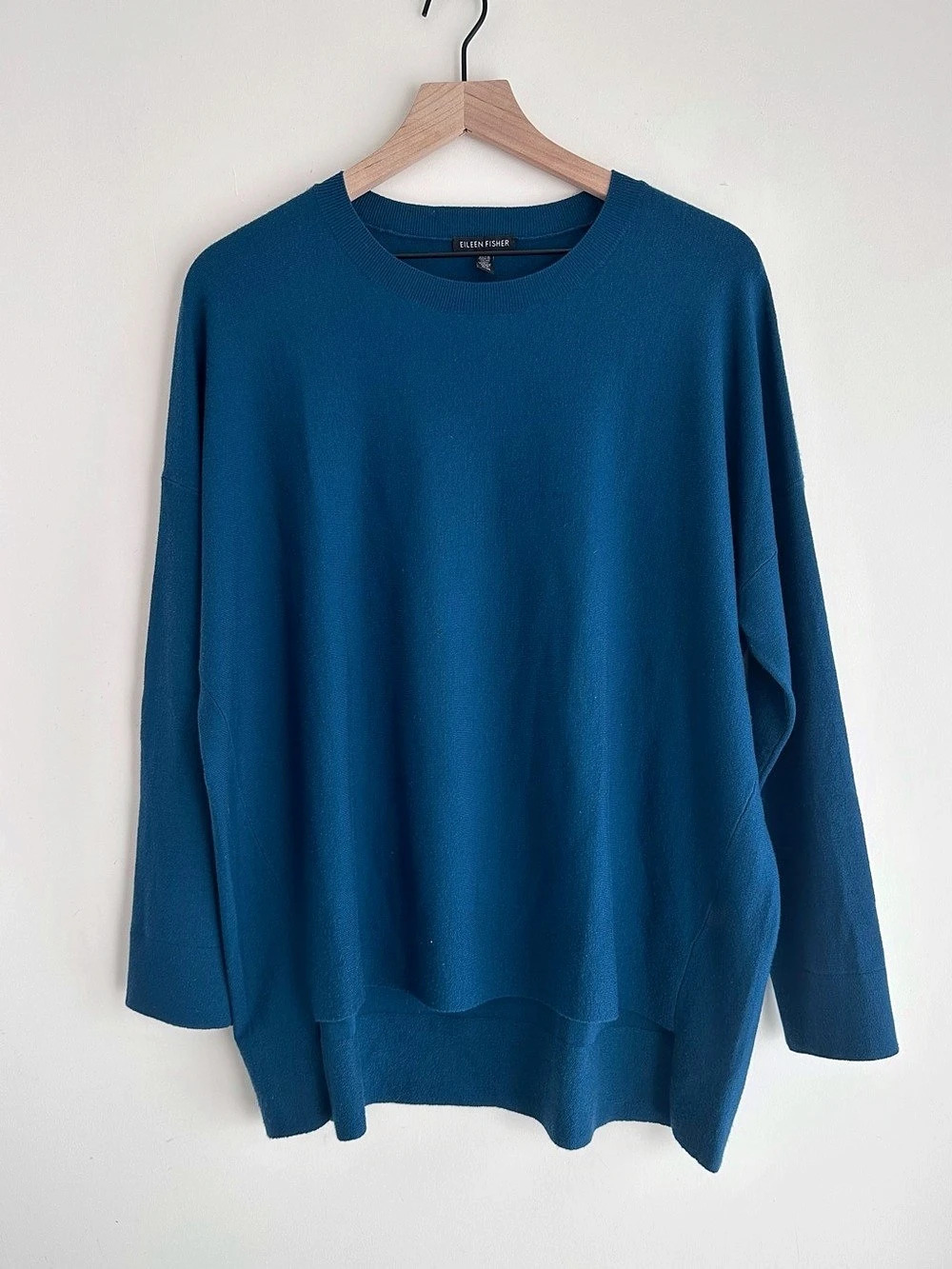 Eileen Fisher Wool Crewneck Sweater in Blue Size Medium Oversized